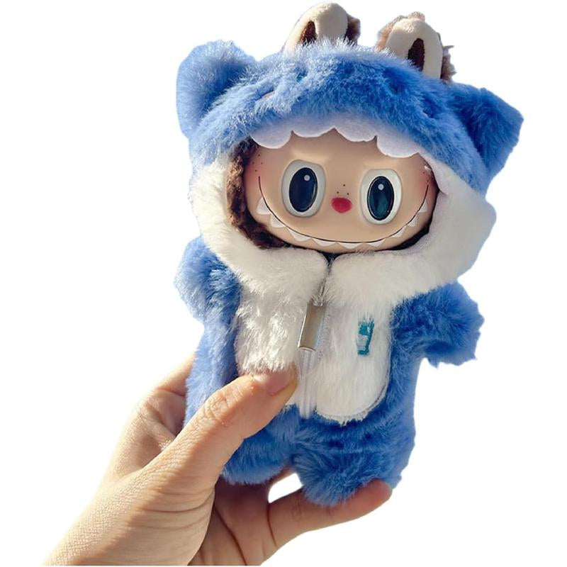 Labubu Clothes, Faking Animal Style Labubu Outfit Jumpsuit, Cute Doll Clothes Set, Labubu Keychain Accessories, Fashion Overalls Set for 17Cm Labubu, Clothes for Labubu No Doll (Rabbit)